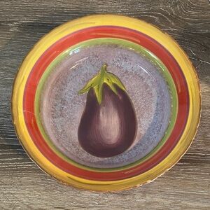 Clay Art Terra Toscana Hand Painted Colorful Eggplant Design Bowl Plate 9.5x2